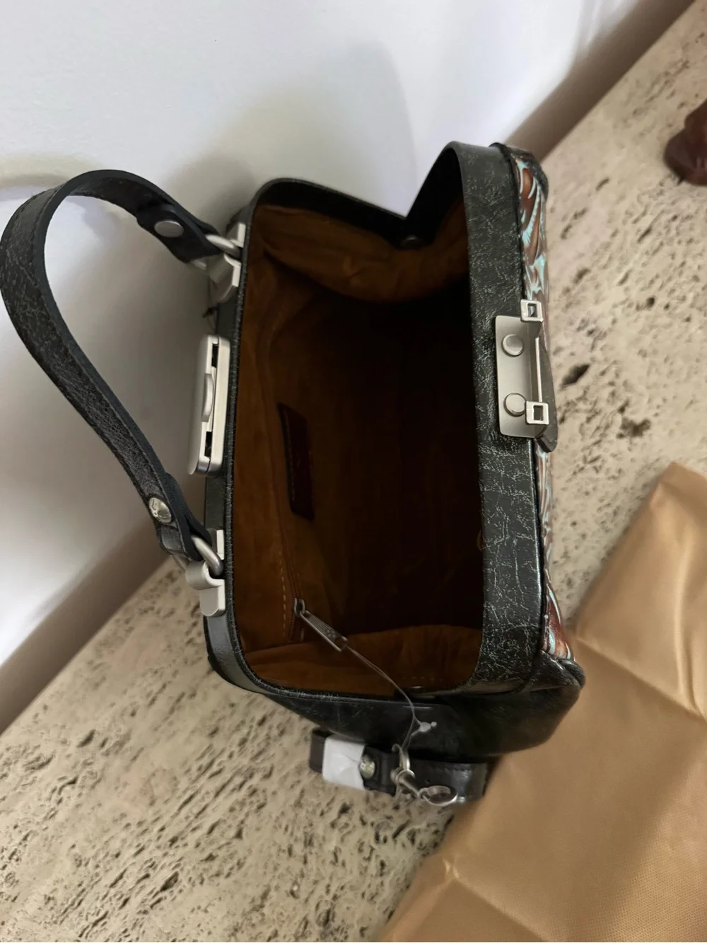 Patricia Nash Gracchi Turquoise Tooled Leather Frame Satchel. MSRP $279